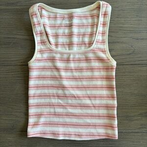 American Eagle Outfitters Pink and White Fitted Sleeveless Tank Top